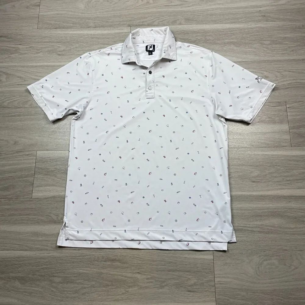 FootJoy Polo Shirt Mens Large White AOP Golfer Stretch Short Sleeve